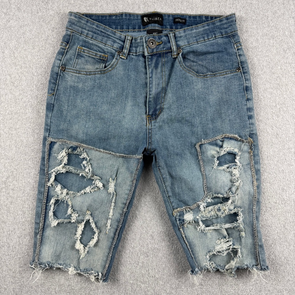 Waimea Shorts Mens 30 Stacked Fit Blue Distressed Cutoff Denim